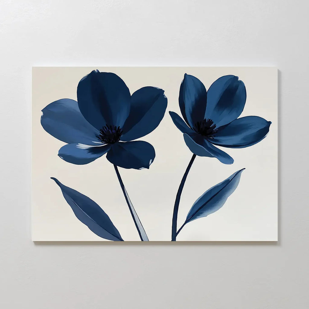 Velvet Petal Hush – blue botanical canvas wall art print by Aspire Prints