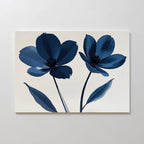 Velvet Petal Hush – blue botanical canvas wall art print by Aspire Prints
