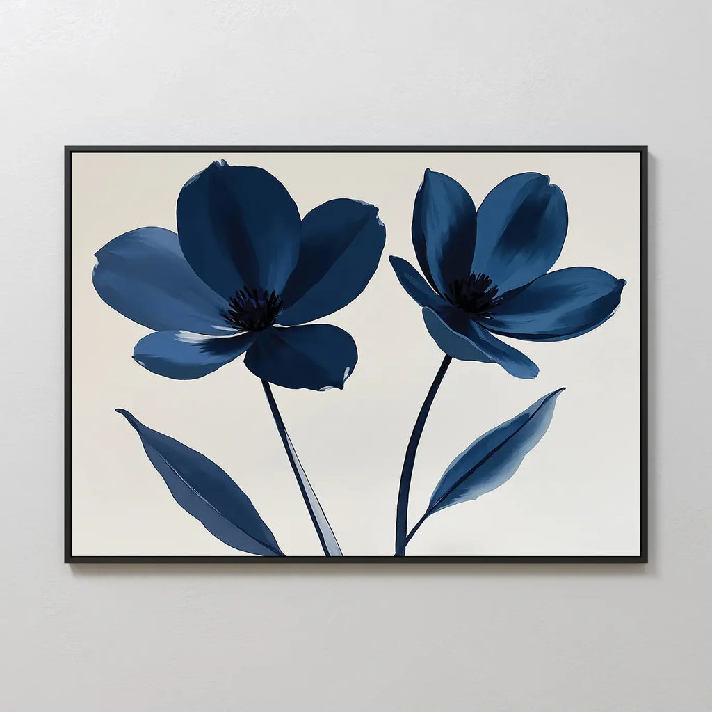 Velvet Petal Hush – blue botanical canvas wall art print by Aspire Prints