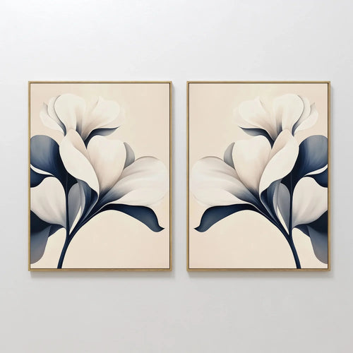 Midnight Bloom Duet – Set of 2 Canvas Prints set of 2 – blue botanical canvas wall art by Aspire Prints