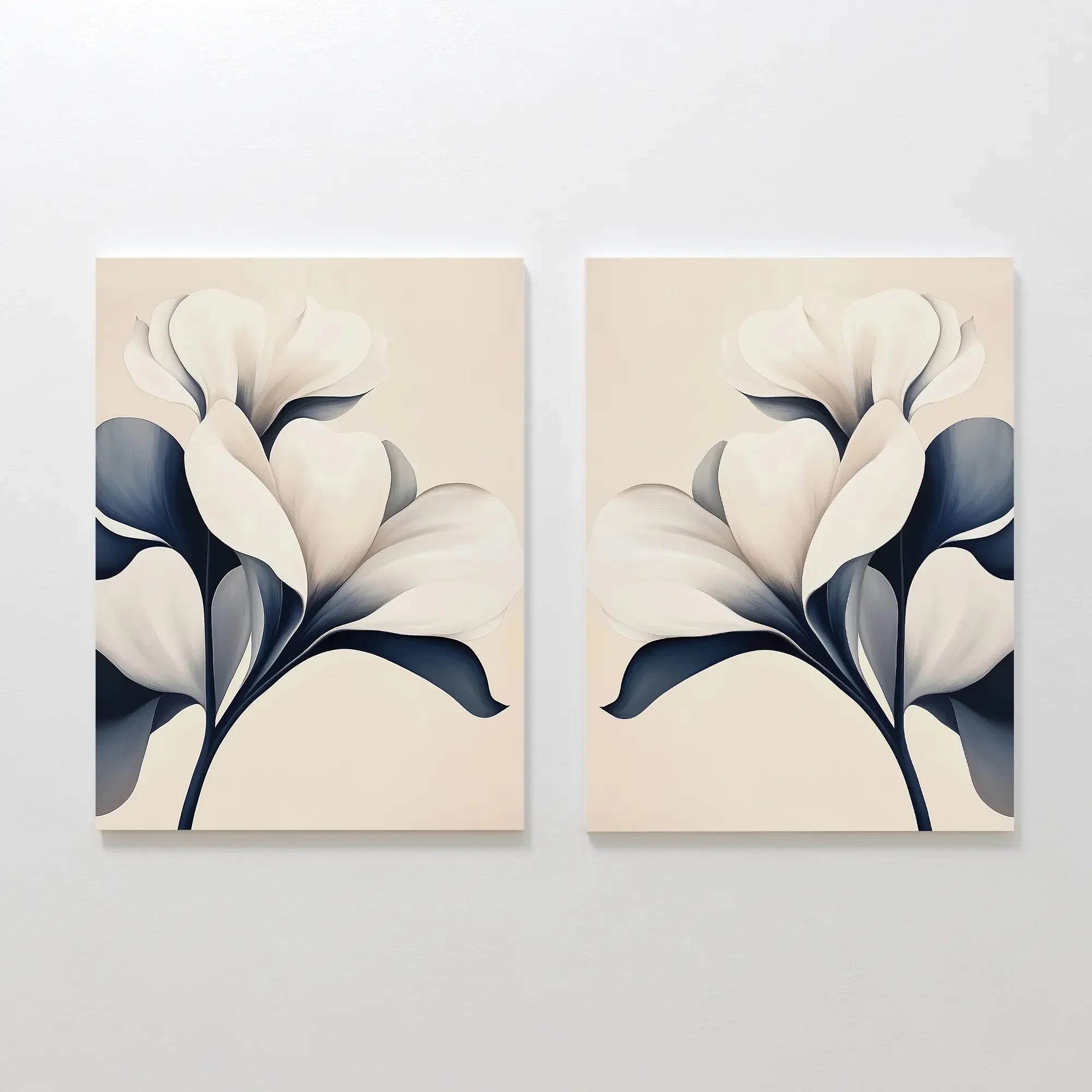 Midnight Bloom Duet – Set of 2 Canvas Prints set of 2 – blue botanical canvas wall art by Aspire Prints