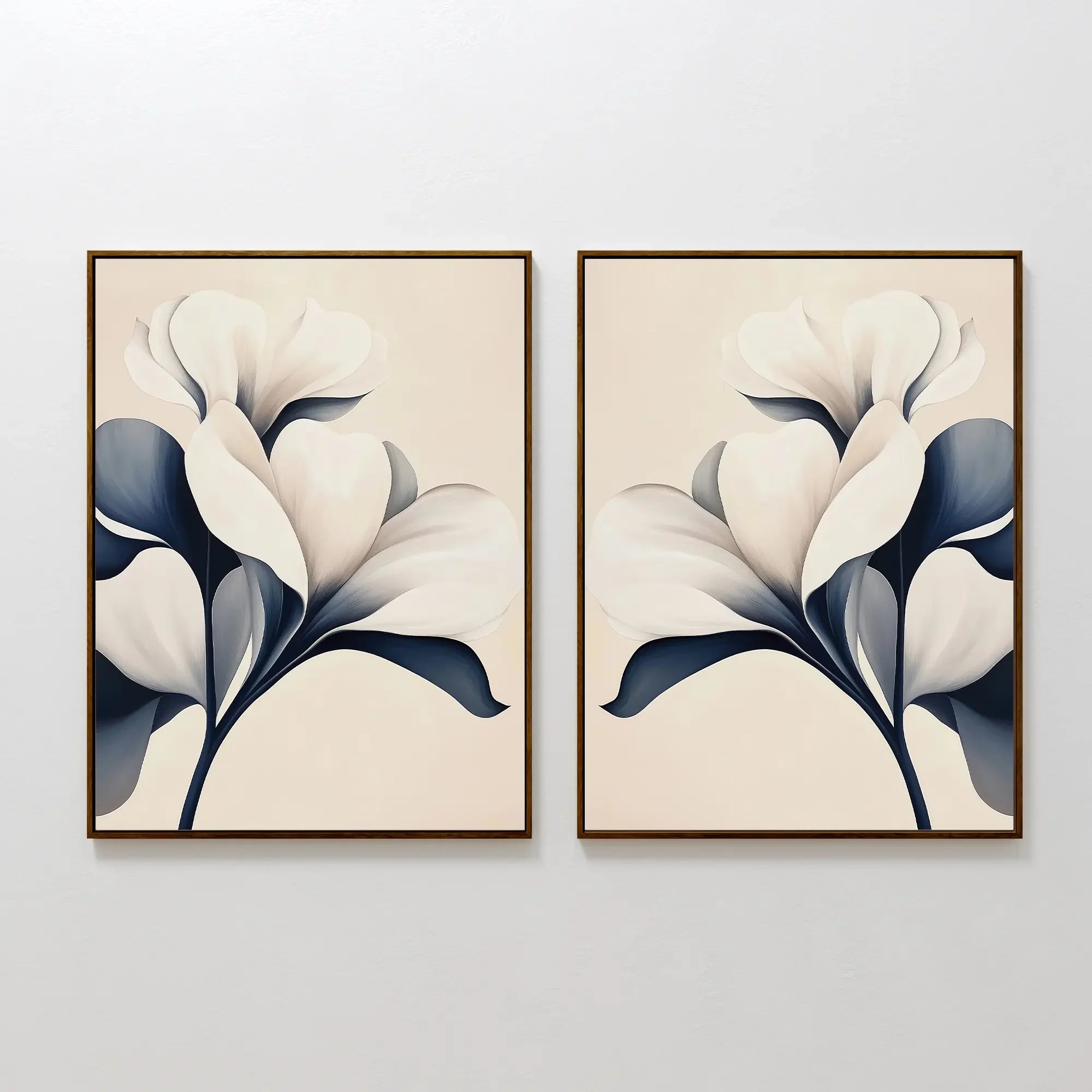 Midnight Bloom Duet – Set of 2 Canvas Prints set of 2 – blue botanical canvas wall art by Aspire Prints