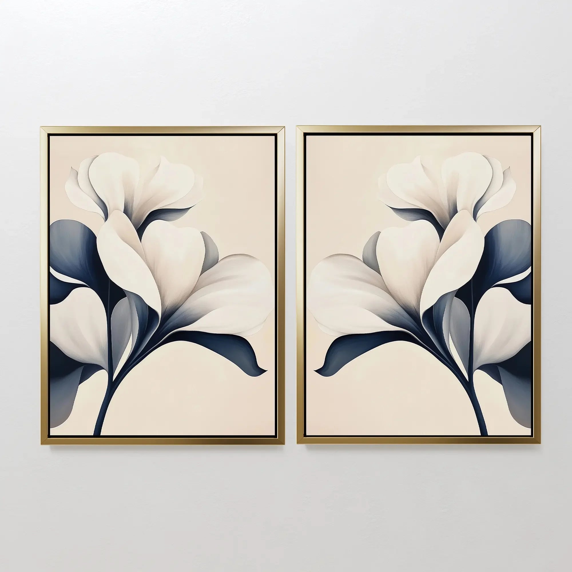 Midnight Bloom Duet – Set of 2 Canvas Prints set of 2 – blue botanical canvas wall art by Aspire Prints
