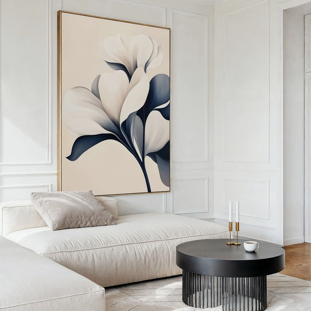 Petals After Midnight – blue botanical canvas wall art print by Aspire Prints