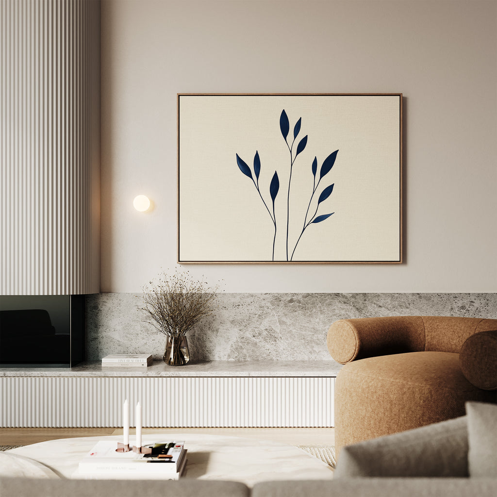 Inkwell Solitude – beige and white botanical canvas wall art print by Aspire Prints
