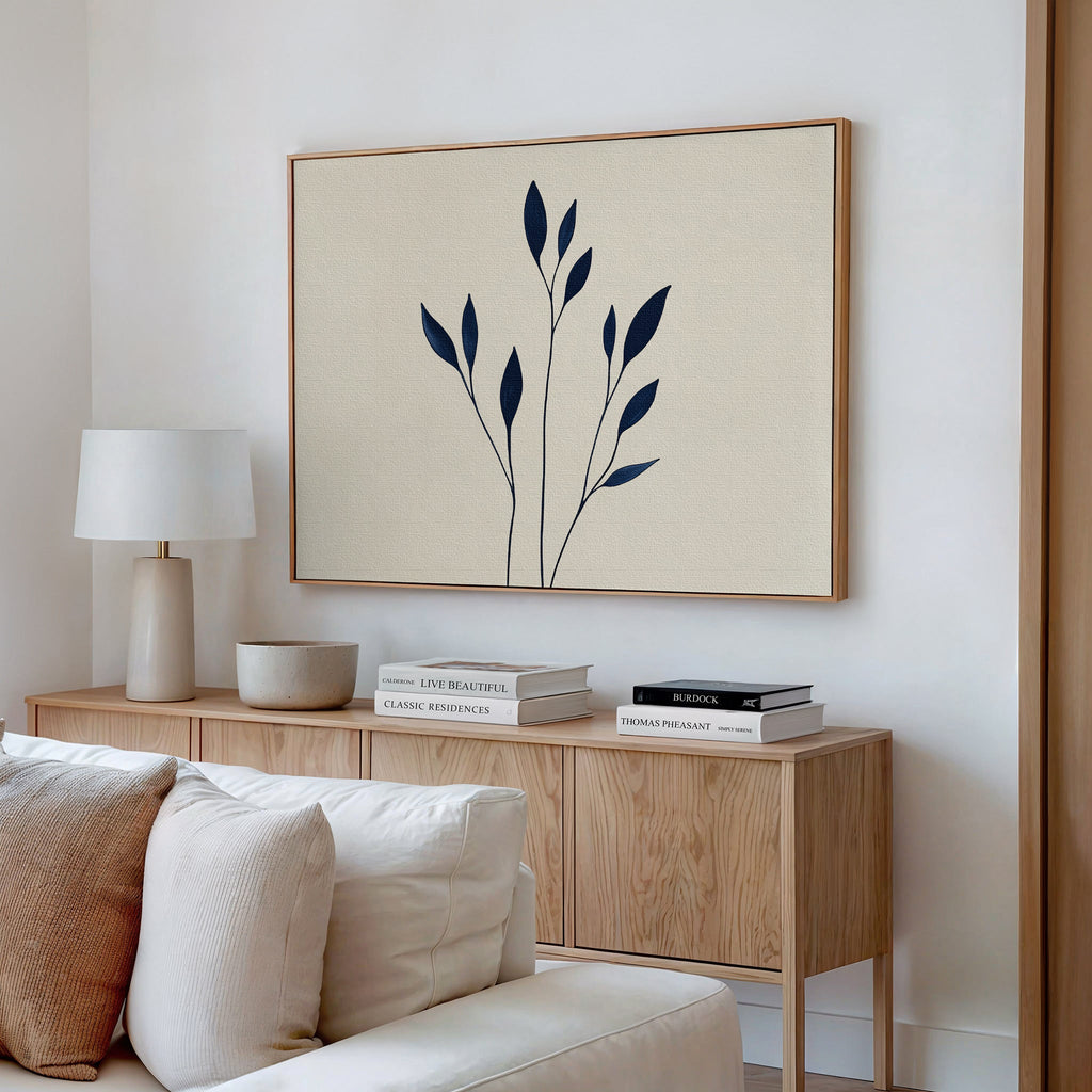 Inkwell Solitude – beige and white botanical canvas wall art print by Aspire Prints