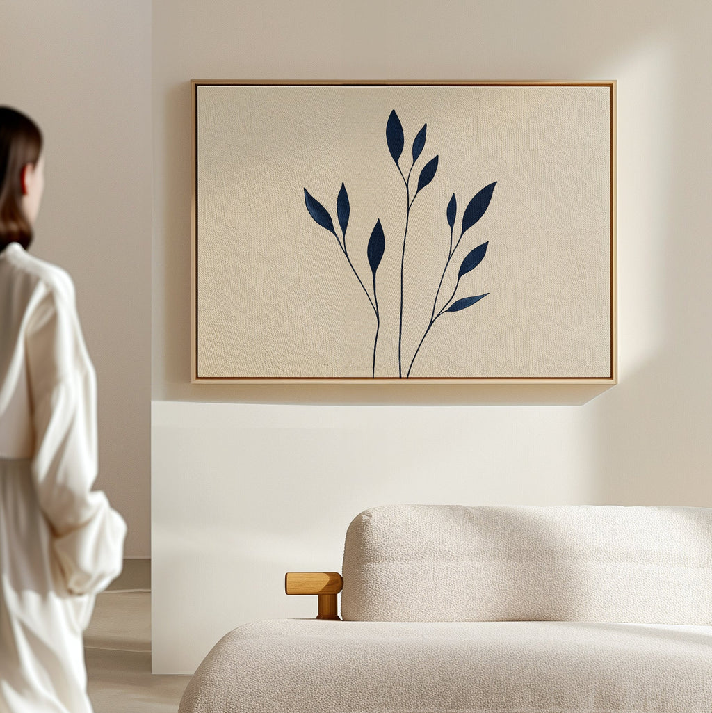 Inkwell Solitude – beige and white botanical canvas wall art print by Aspire Prints
