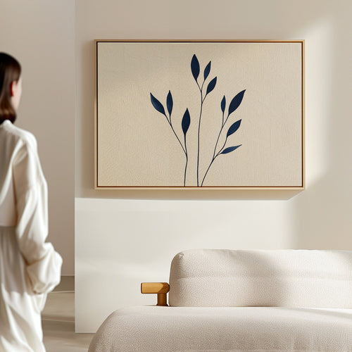 Inkwell Solitude – beige and white botanical canvas wall art print by Aspire Prints