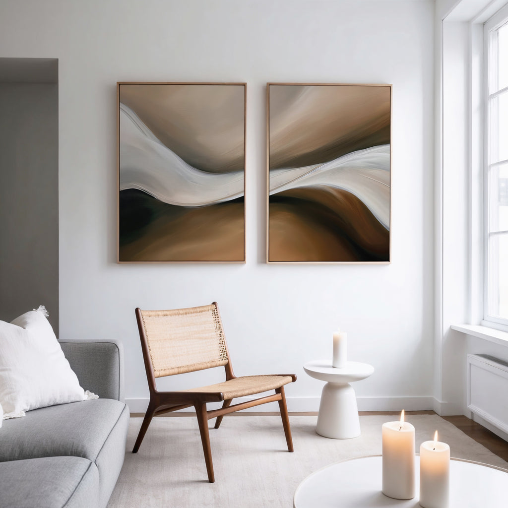 Whispering Banks – Set of 2 Canvas Prints set of 2 – neutral-toned abstract canvas wall art by Aspire Prints