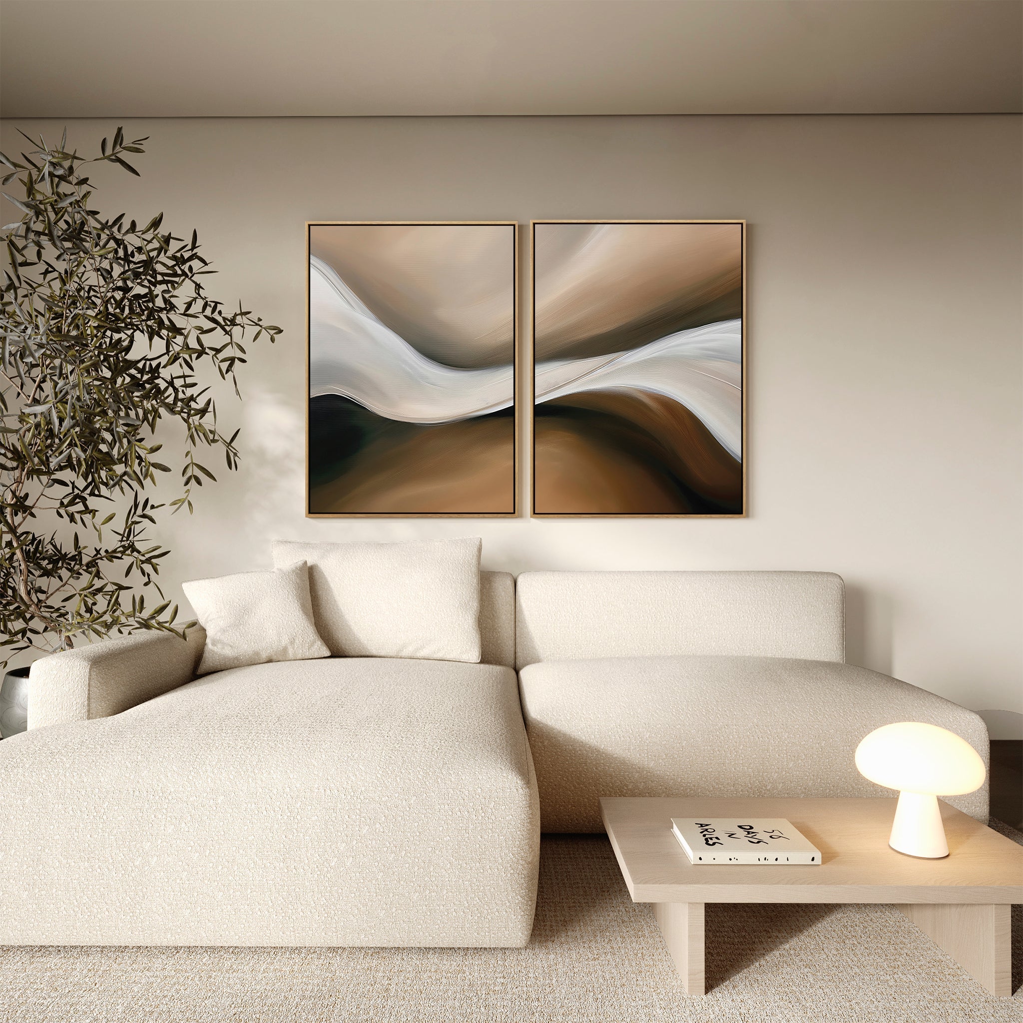 Whispering Banks – Set of 2 Canvas Prints set of 2 – neutral-toned abstract canvas wall art by Aspire Prints