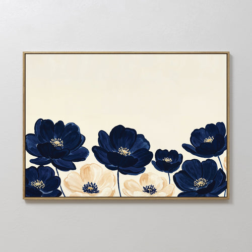 Midnight Bloom Whisper – blue botanical canvas wall art print by Aspire Prints