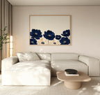 Midnight Bloom Whisper – blue botanical canvas wall art print by Aspire Prints