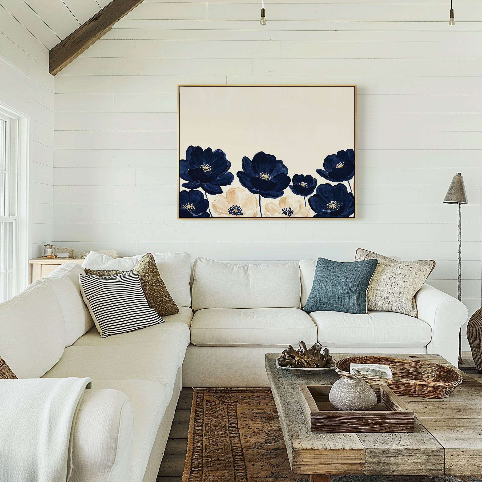 Midnight Bloom Whisper – blue botanical canvas wall art print by Aspire Prints