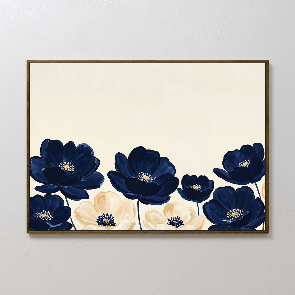 Midnight Bloom Whisper – blue botanical canvas wall art print by Aspire Prints