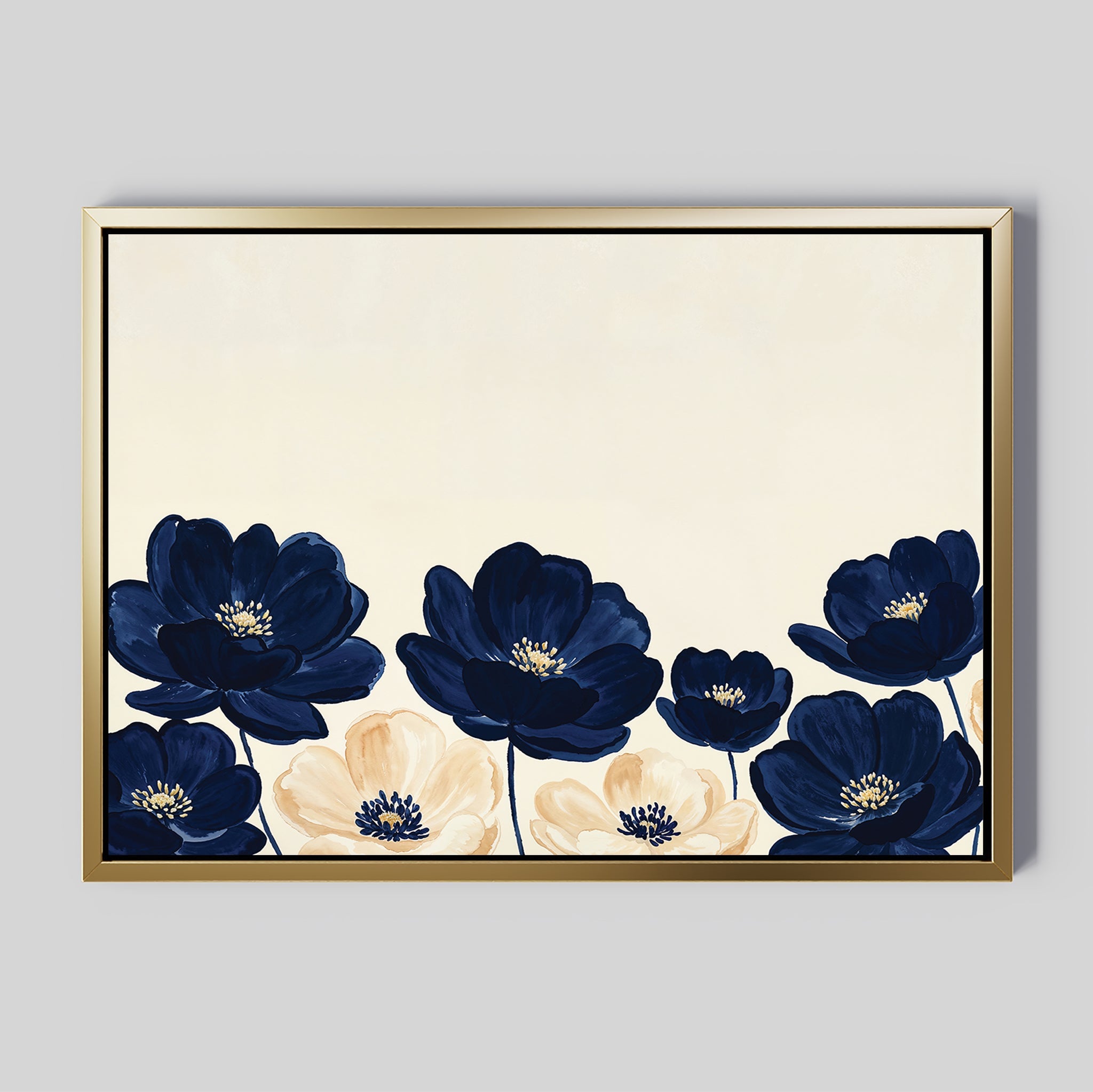 Midnight Bloom Whisper – blue botanical canvas wall art print by Aspire Prints