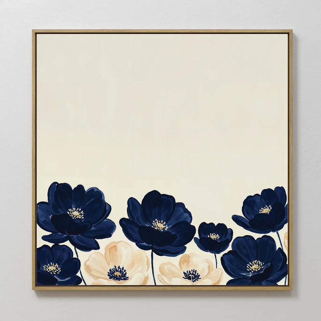 Midnight Bloom Whisper – blue botanical canvas wall art print by Aspire Prints