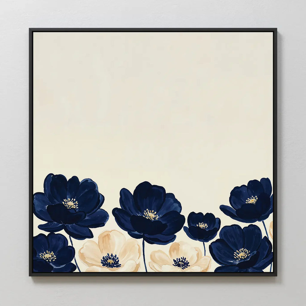 Midnight Bloom Whisper – blue botanical canvas wall art print by Aspire Prints