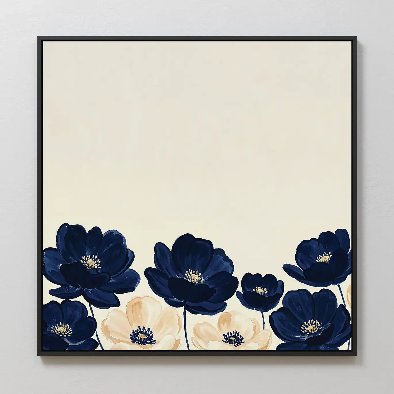 Midnight Bloom Whisper – blue botanical canvas wall art print by Aspire Prints