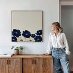 Midnight Bloom Whisper – blue botanical canvas wall art print by Aspire Prints