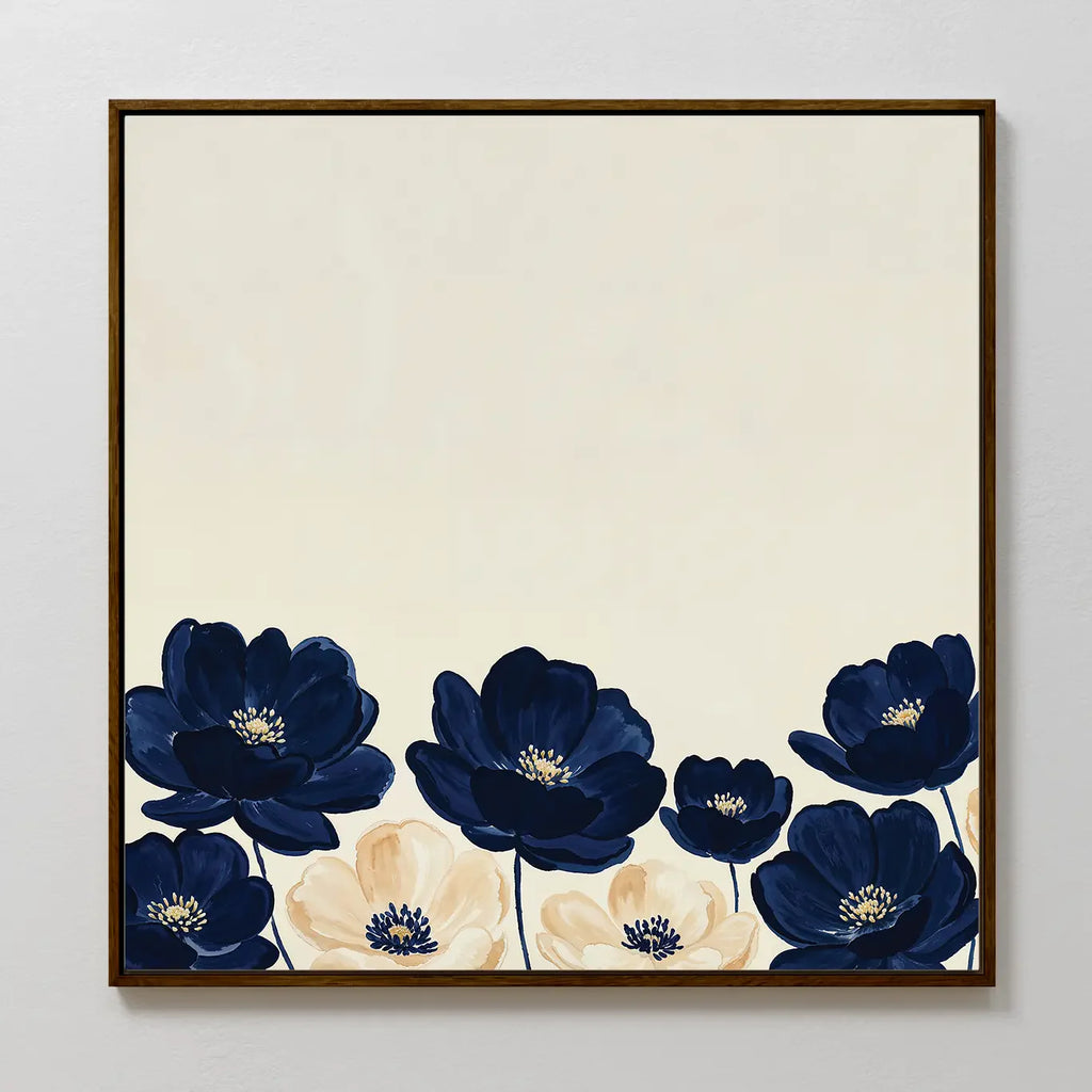 Midnight Bloom Whisper – blue botanical canvas wall art print by Aspire Prints