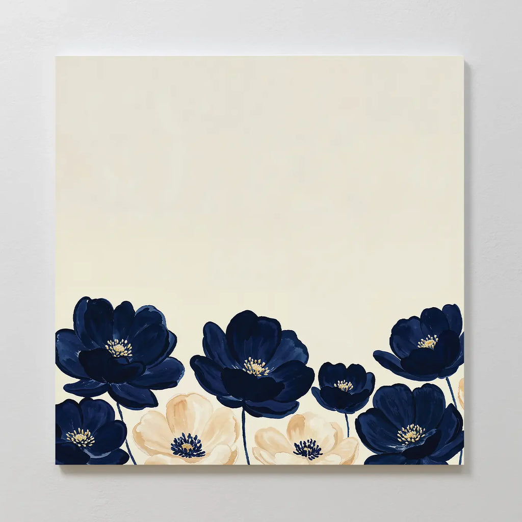 Midnight Bloom Whisper – blue botanical canvas wall art print by Aspire Prints