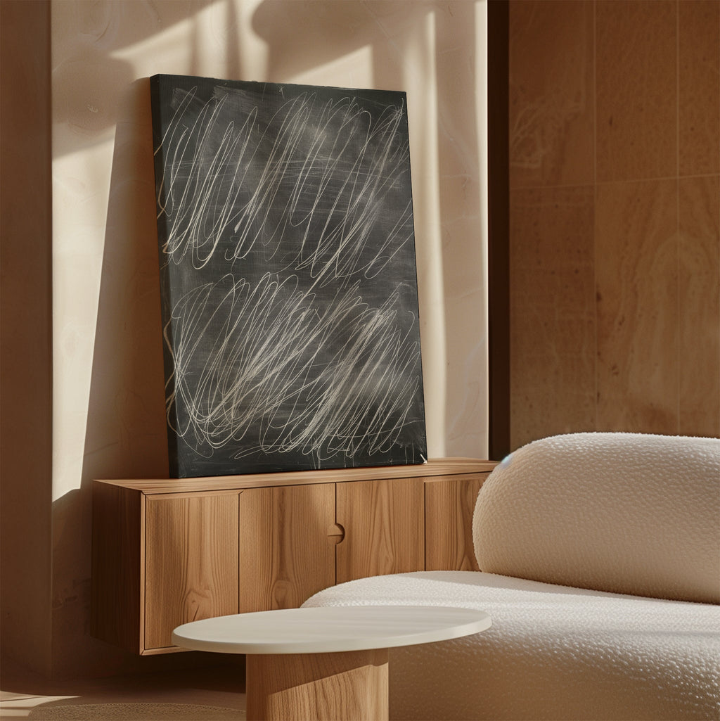 Whispers in White – black abstract canvas wall art print by Aspire Prints