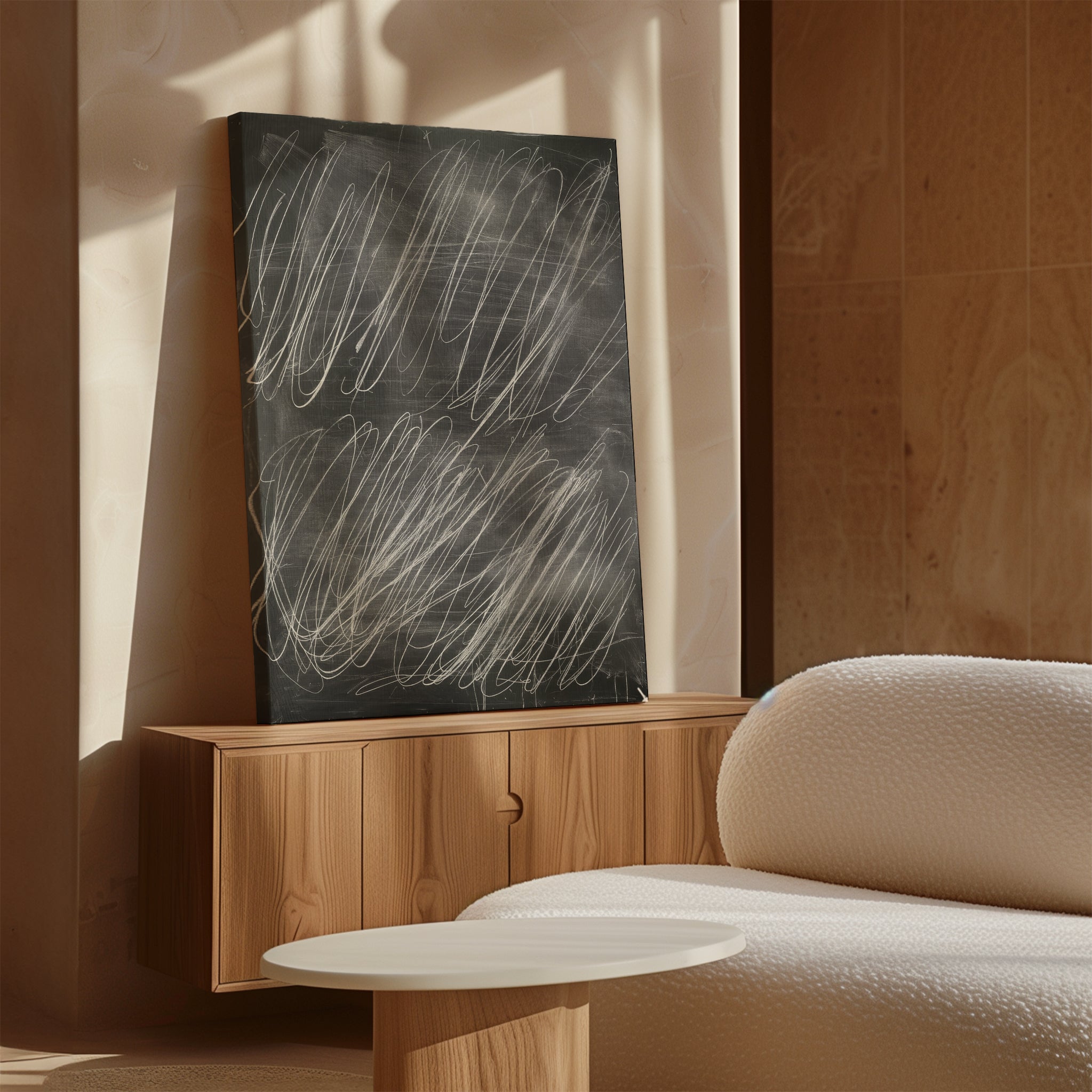 Whispers in White – black abstract canvas wall art print by Aspire Prints