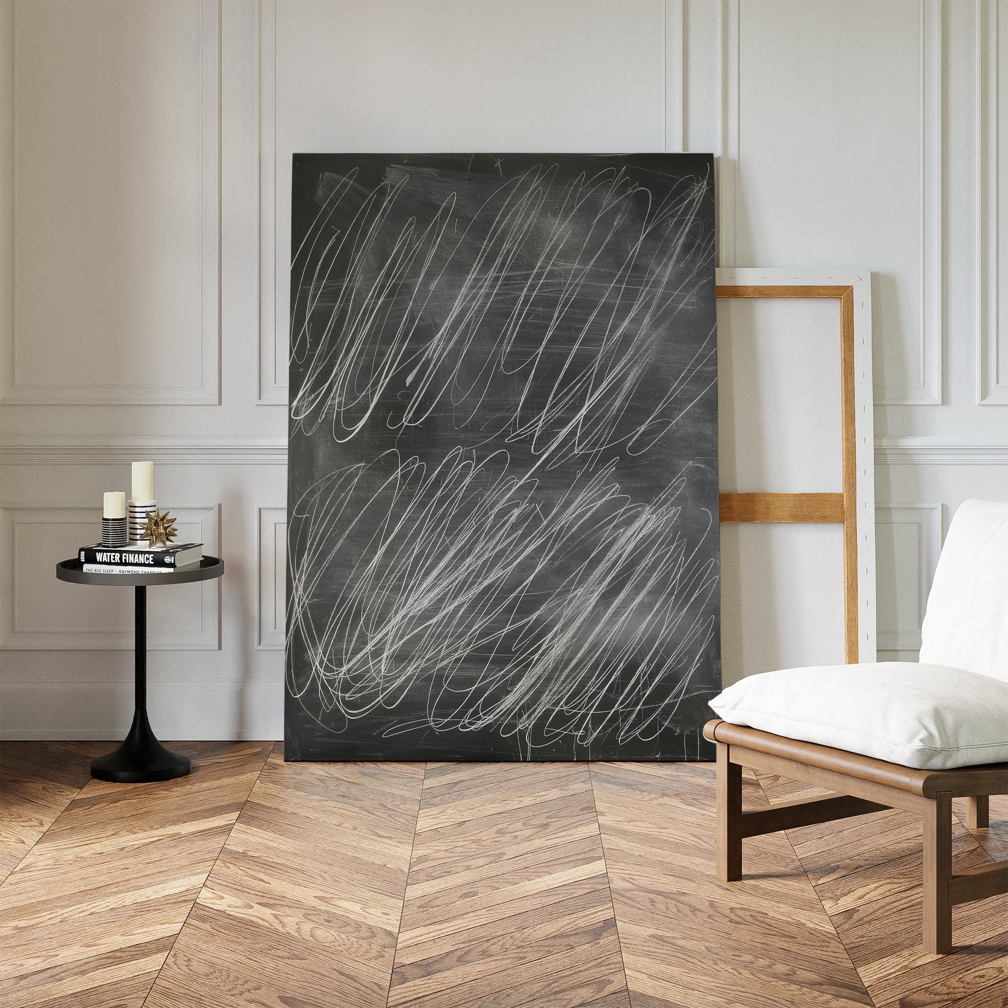 Whispers in White – black abstract canvas wall art print by Aspire Prints