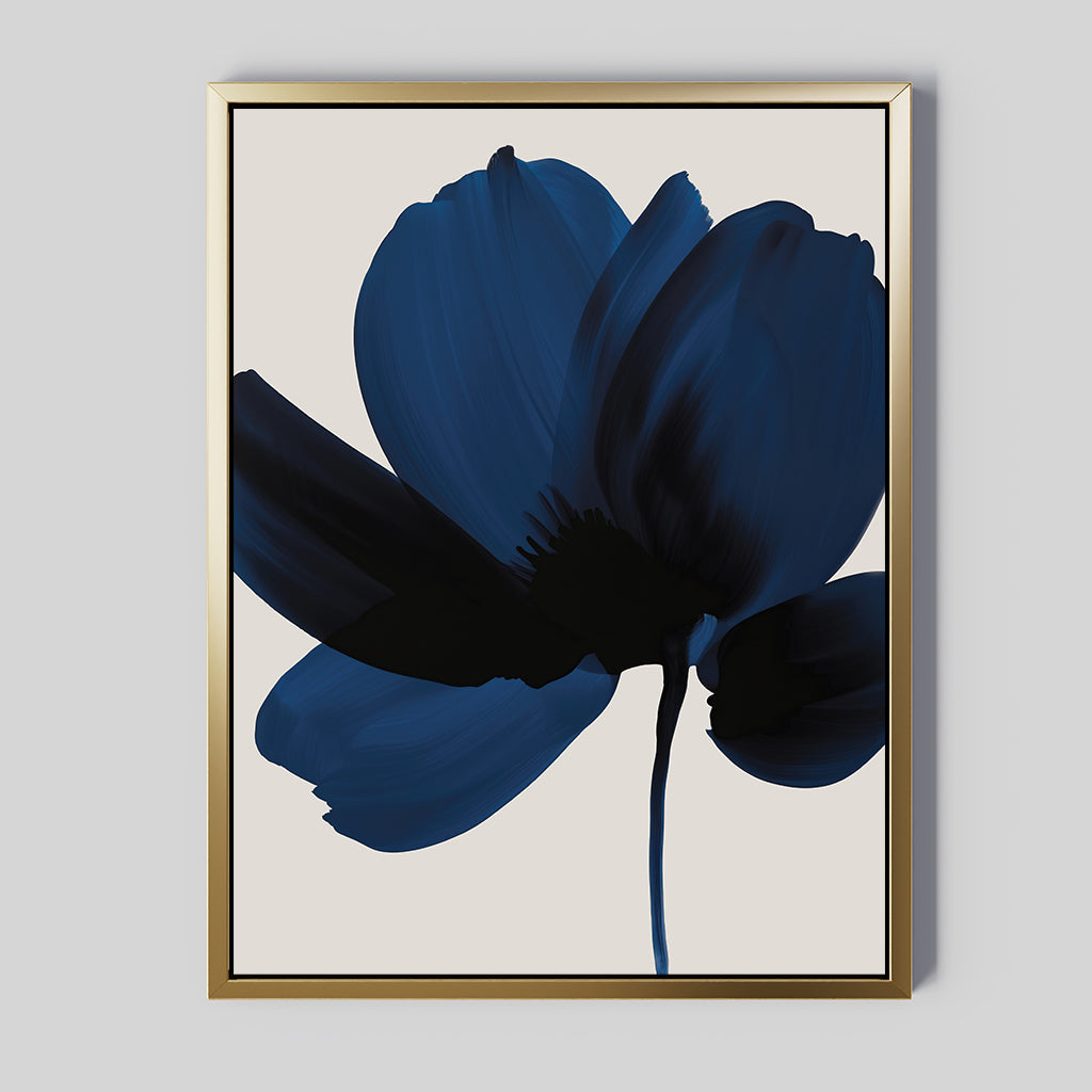 Midnight Petal Hush – blue botanical canvas wall art print by Aspire Prints