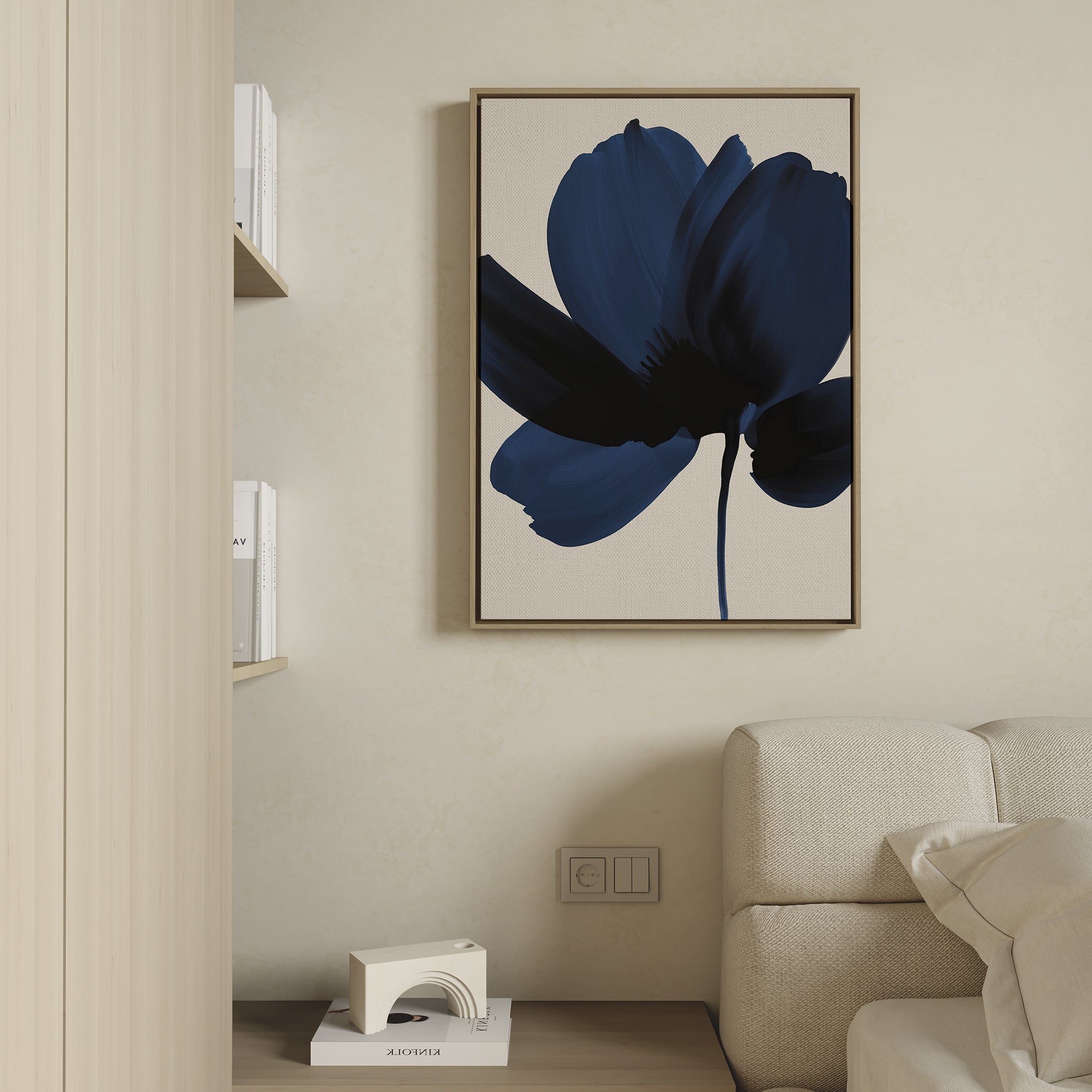 Midnight Petal Hush – blue botanical canvas wall art print by Aspire Prints