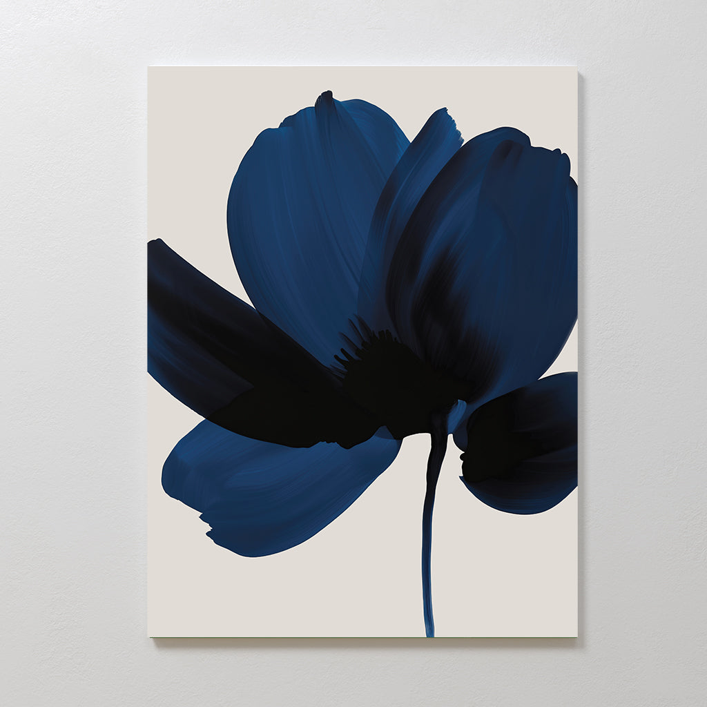 Midnight Petal Hush – blue botanical canvas wall art print by Aspire Prints