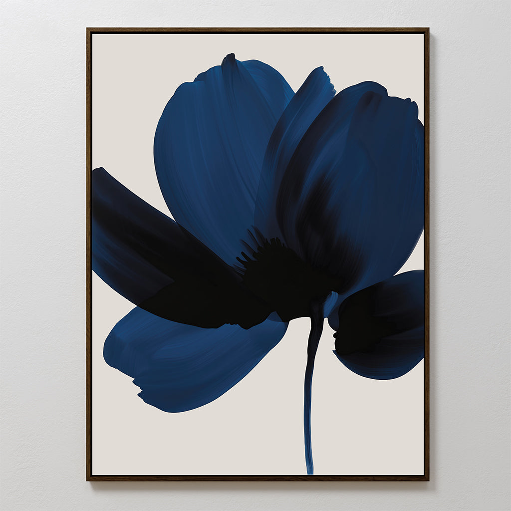 Midnight Petal Hush – blue botanical canvas wall art print by Aspire Prints