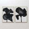 Midnight Petals in Bloom – Set of 2 Canvas Prints set of 2 – black botanical canvas wall art by Aspire Prints