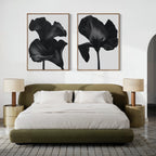 Midnight Petals in Bloom – Set of 2 Canvas Prints set of 2 – black botanical canvas wall art by Aspire Prints