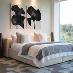 Midnight Petals in Bloom – Set of 2 Canvas Prints set of 2 – black botanical canvas wall art by Aspire Prints
