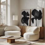 Midnight Petals in Bloom – Set of 2 Canvas Prints set of 2 – black botanical canvas wall art by Aspire Prints