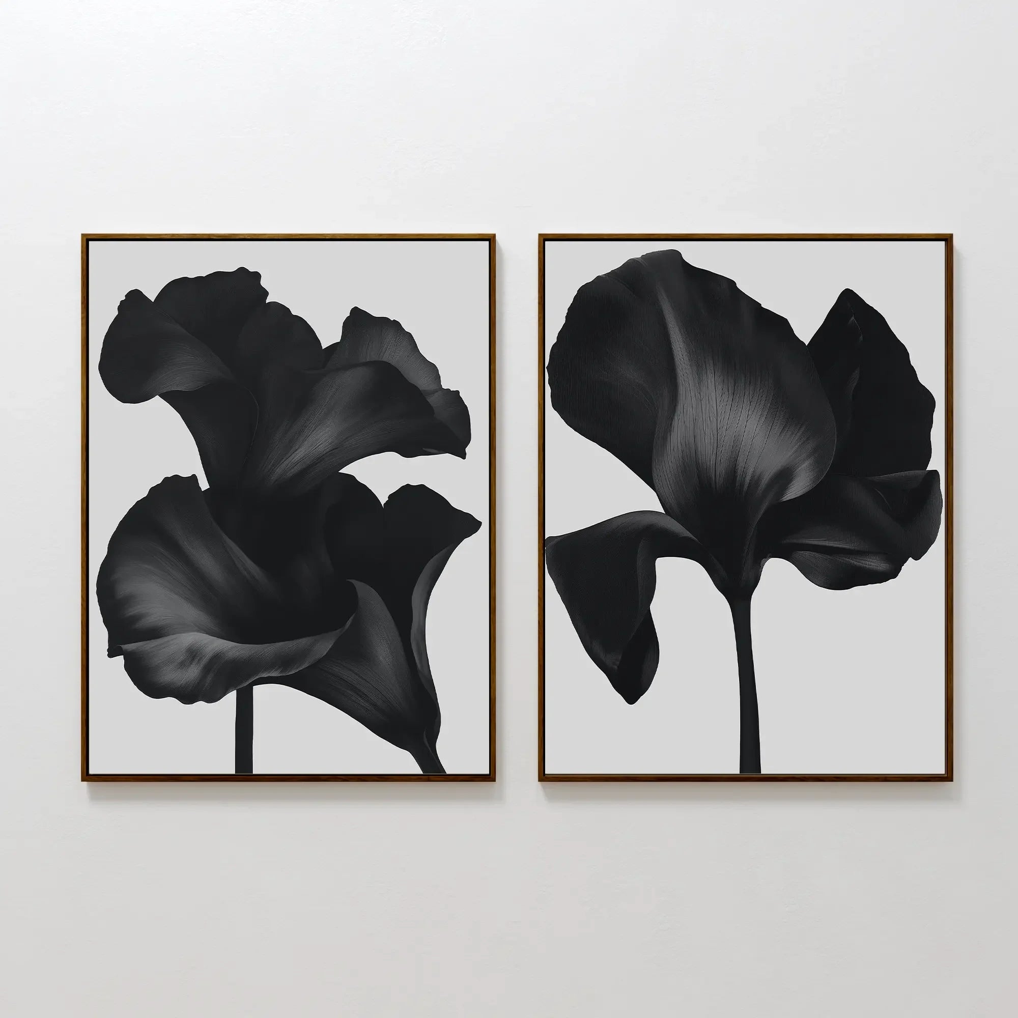 Midnight Petals in Bloom – Set of 2 Canvas Prints set of 2 – black botanical canvas wall art by Aspire Prints