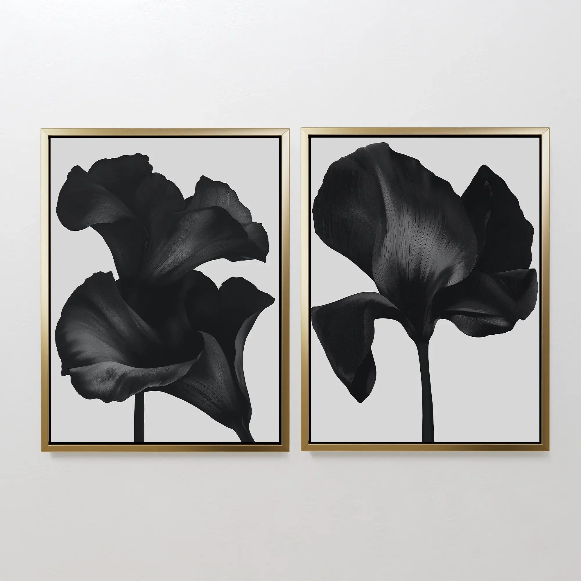 Midnight Petals in Bloom – Set of 2 Canvas Prints set of 2 – black botanical canvas wall art by Aspire Prints