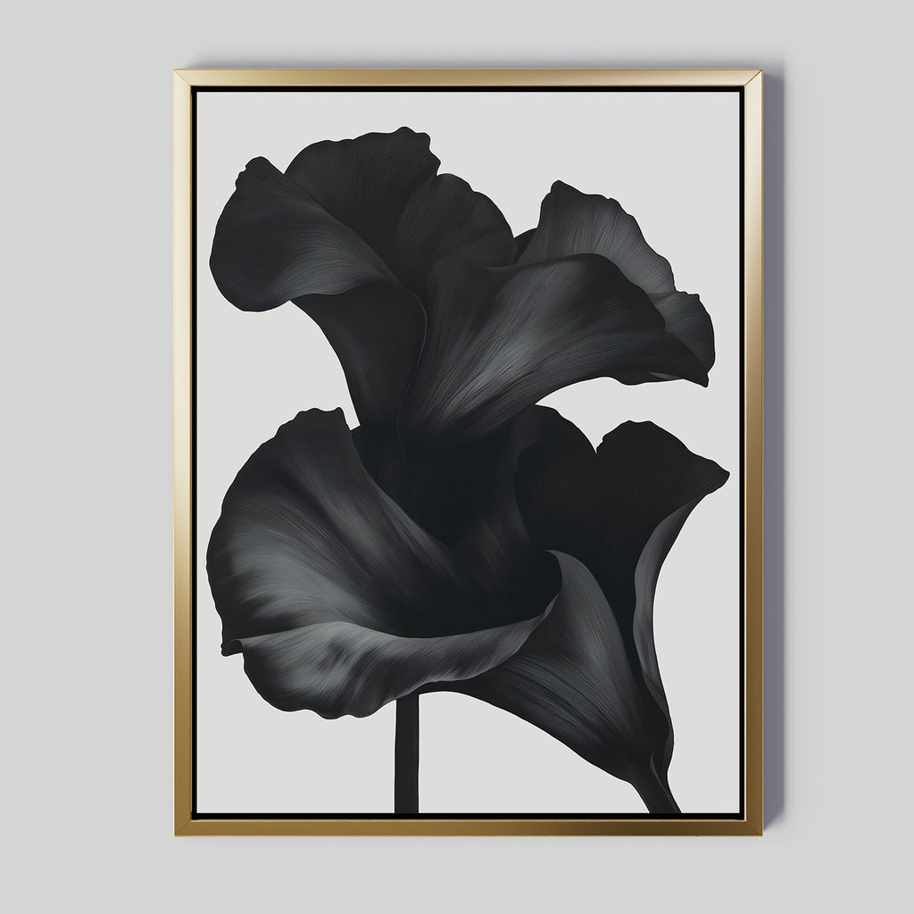 Midnight Petal Whisper – black botanical canvas wall art print by Aspire Prints