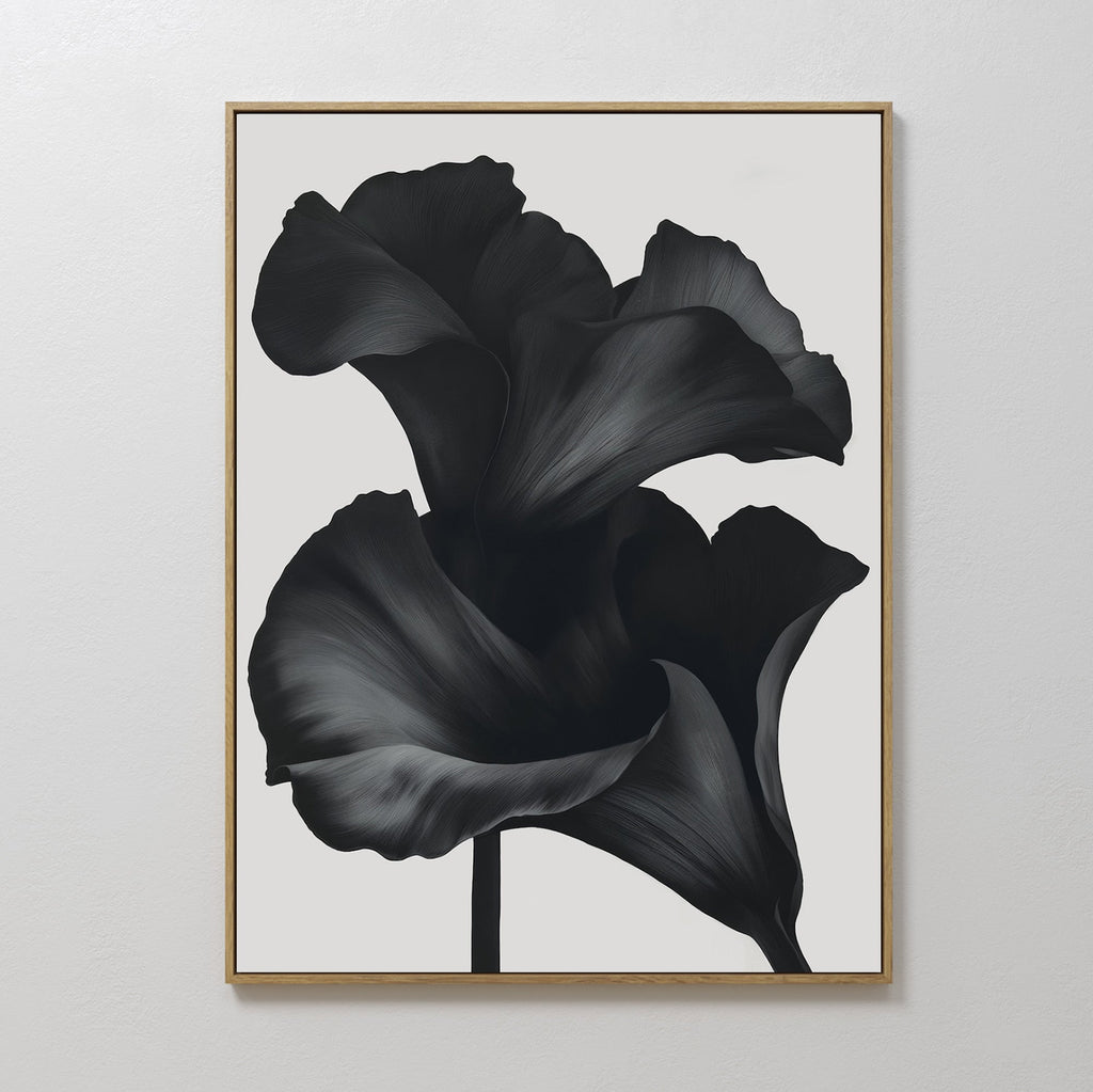 Midnight Petal Whisper – black botanical canvas wall art print by Aspire Prints