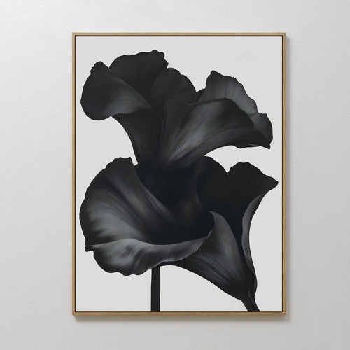 Midnight Petal Whisper – black botanical canvas wall art print by Aspire Prints