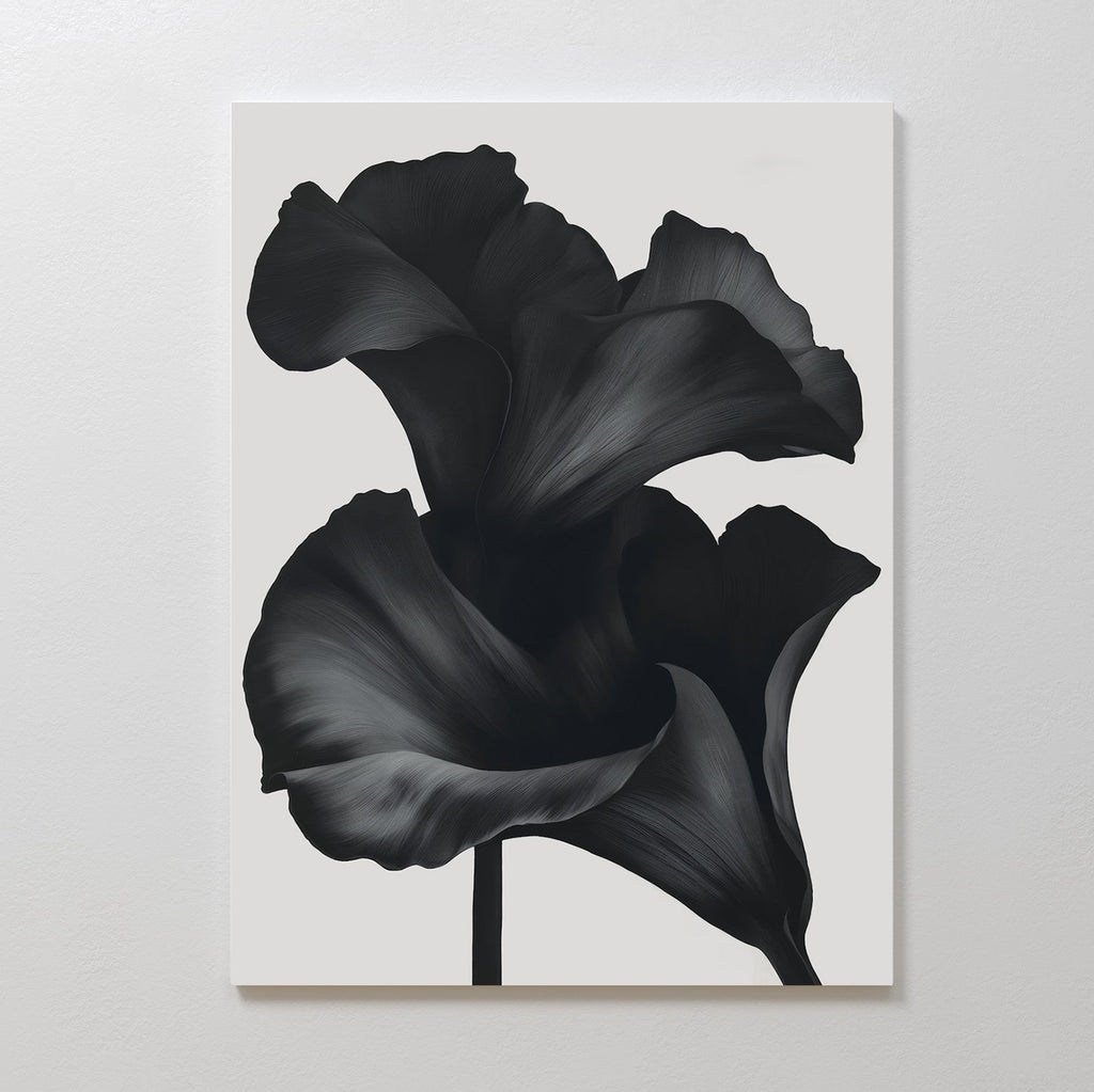 Midnight Petal Whisper – black botanical canvas wall art print by Aspire Prints