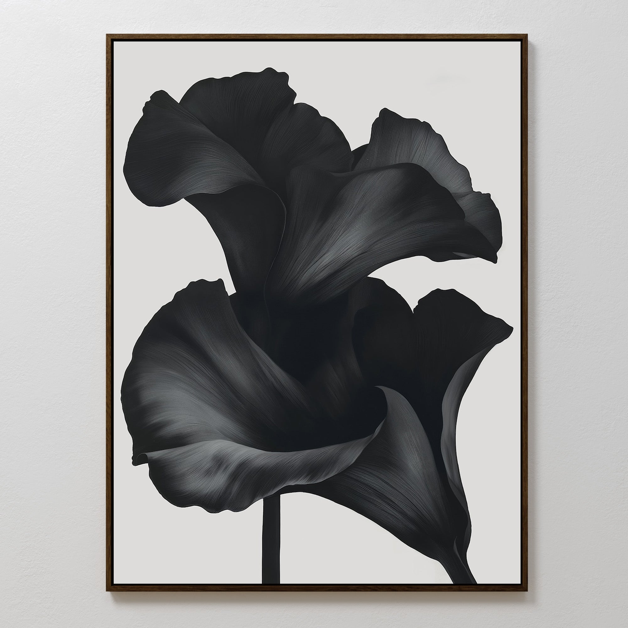 Midnight Petal Whisper – black botanical canvas wall art print by Aspire Prints