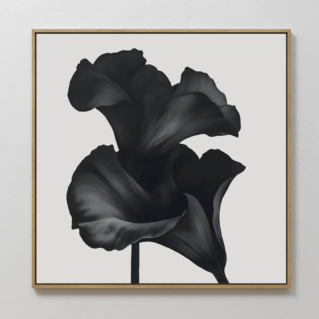 Midnight Petal Whisper – black and white botanical canvas wall art print by Aspire Prints