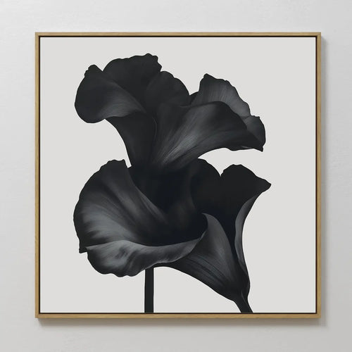 Midnight Petal Whisper – black and white botanical canvas wall art print by Aspire Prints