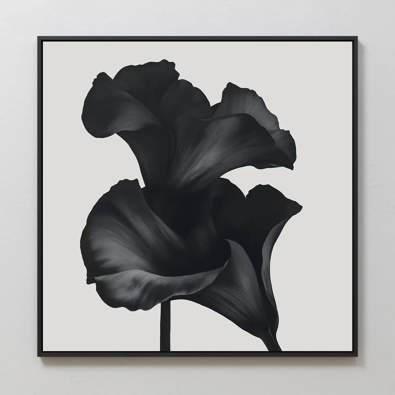 Midnight Petal Whisper – black and white botanical canvas wall art print by Aspire Prints