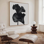 Midnight Petal Whisper – black and white botanical canvas wall art print by Aspire Prints