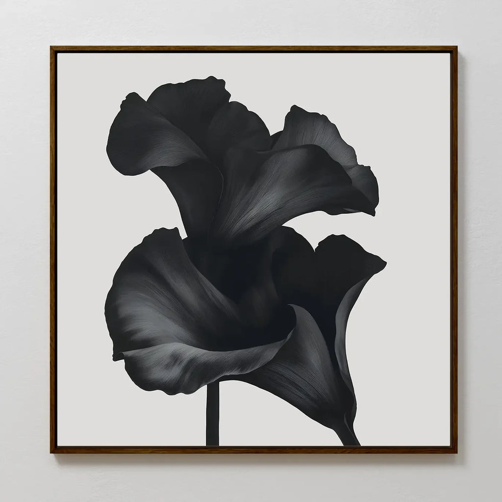 Midnight Petal Whisper – black and white botanical canvas wall art print by Aspire Prints