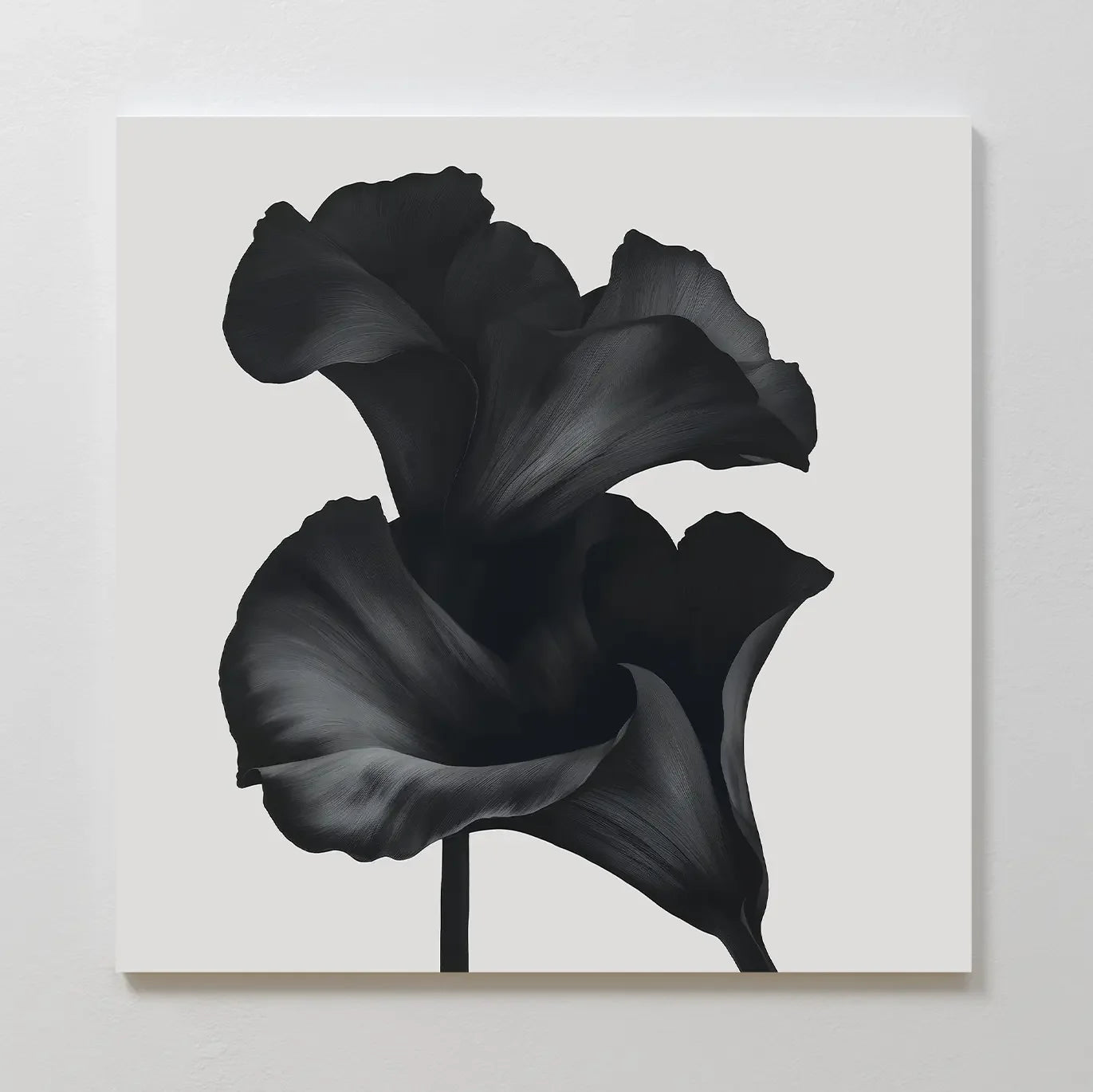 Midnight Petal Whisper – black and white botanical canvas wall art print by Aspire Prints