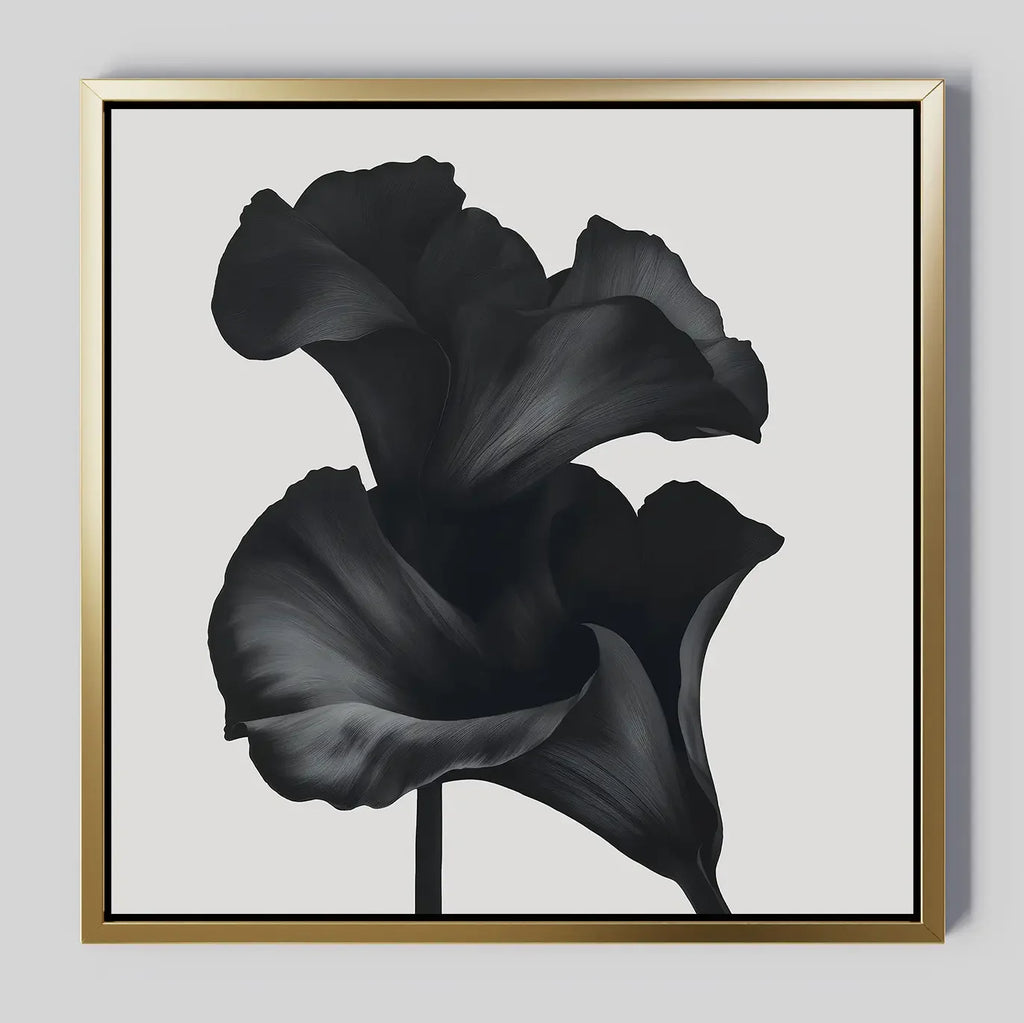 Midnight Petal Whisper – black and white botanical canvas wall art print by Aspire Prints